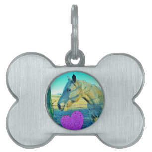 Rosa Heart och Gult Horse Namnbricka Husdjur