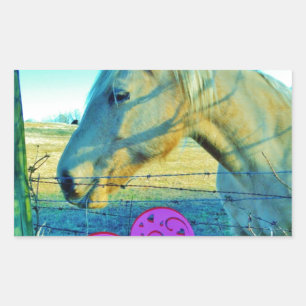 Rosa Heart och Gult Horse Rektangulärt Klistermärke
