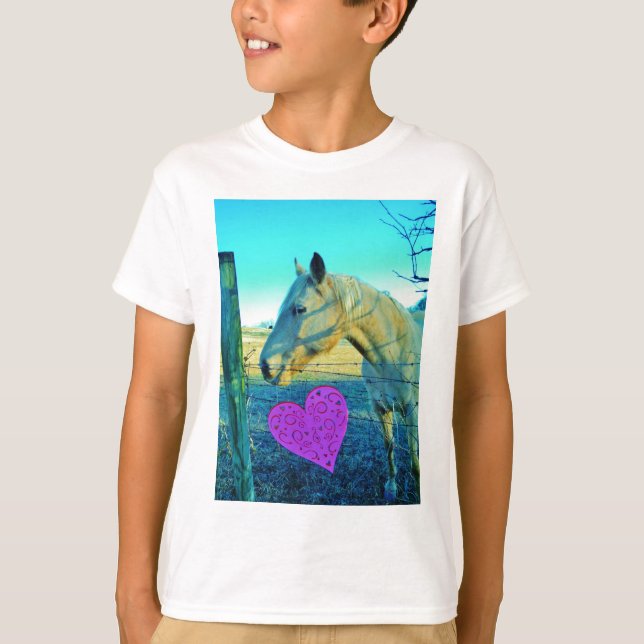 Rosa Heart och Gult Horse T Shirt (Framsida)