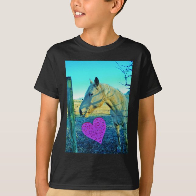 Rosa Heart och Gult Horse T-shirt (Framsida)