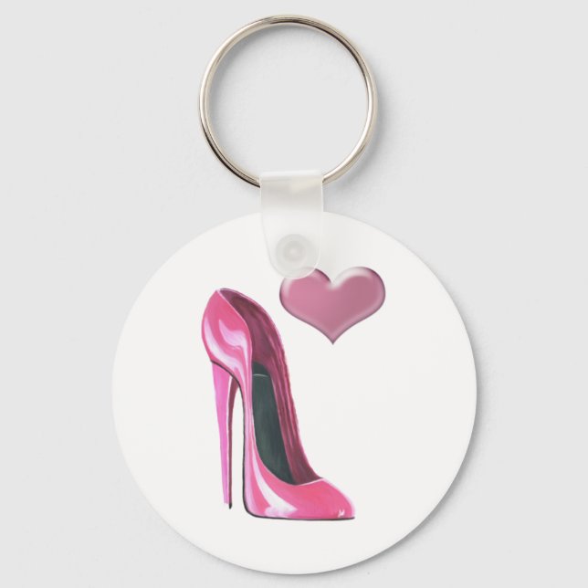Rosa Heart och Stiletto Shoe High Heel Art Nyckelring (Framsida)