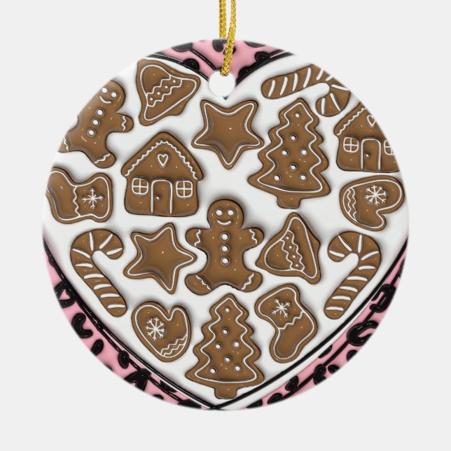 "Rosa Heart of Gingerbröd Ornament" Julgransprydnad Keramik (Framsidan)