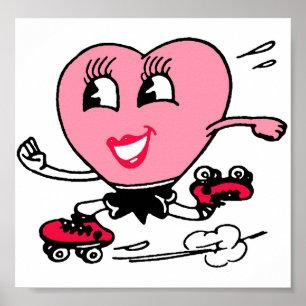 Rosa Heart på rullskridskor Poster
