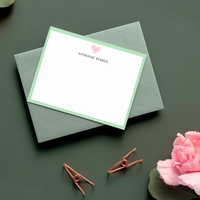 Rosa Heart Pastel Grönt Gräns Personlig Tack Kort (Skapare uppladdad)