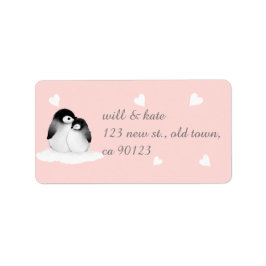 Rosa Heart Penguin- Adressetiketter