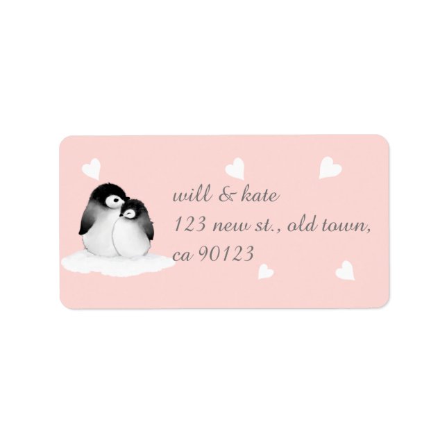  Rosa Heart Penguin- Adressetiketter (Framsidan)