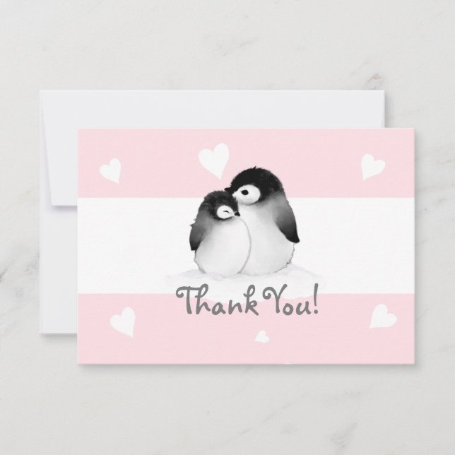 Rosa Heart Penguin Tackkort kort (Framsida)