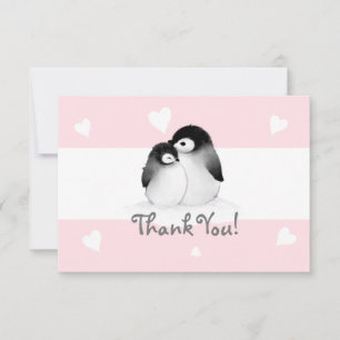 Rosa Heart Penguin Tackkort kort