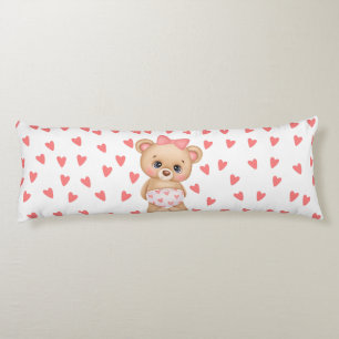 Rosa Heart Print Nalle Body Pillow Kroppskudde