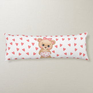 Rosa Heart Print Nalle Body Pillow Kroppskudde