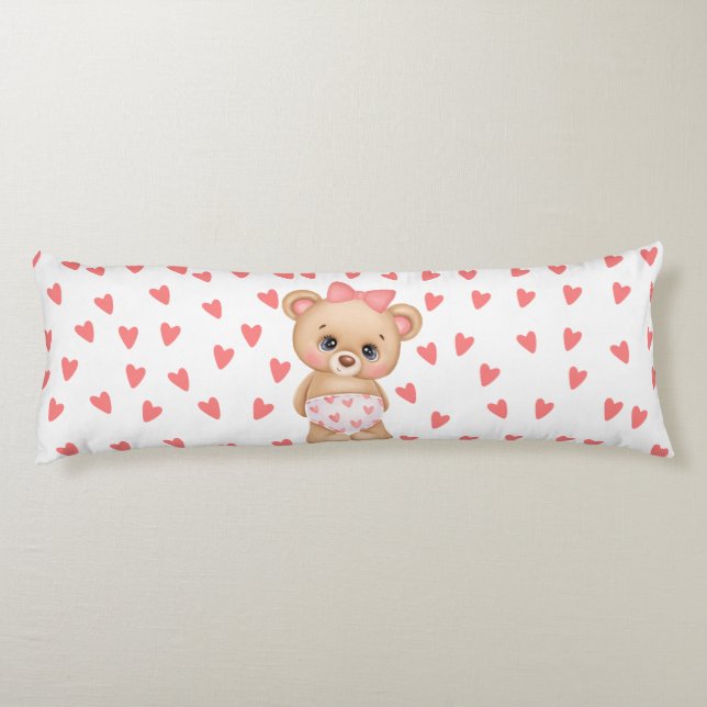 Rosa Heart Print Nalle Body Pillow Kroppskudde (Baksidan)