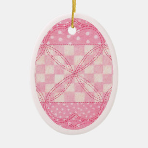 ROSA HEART QUILT Ceramic Oval Ornament/Rosa Julgransprydnad Keramik