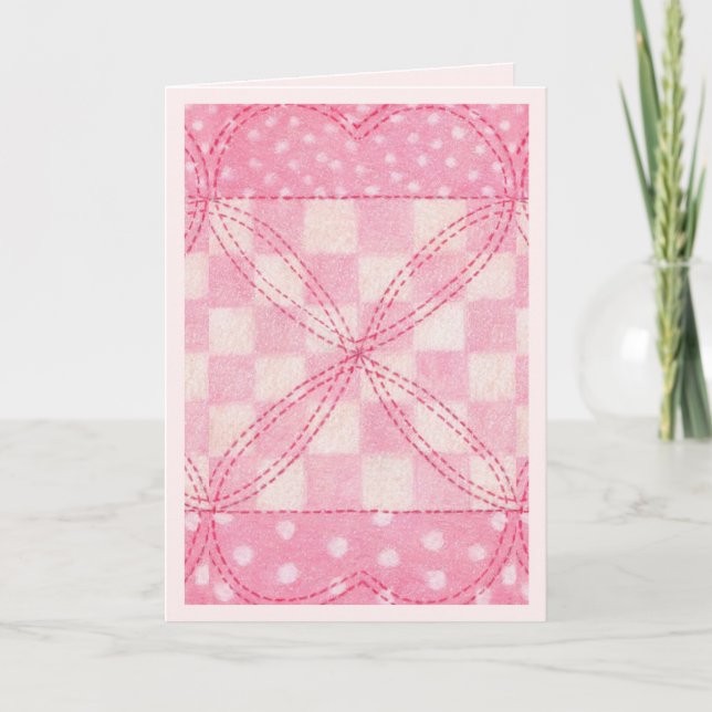 ROSA HEART QUILT Greeting Card/Rosa Kort (Framsida)