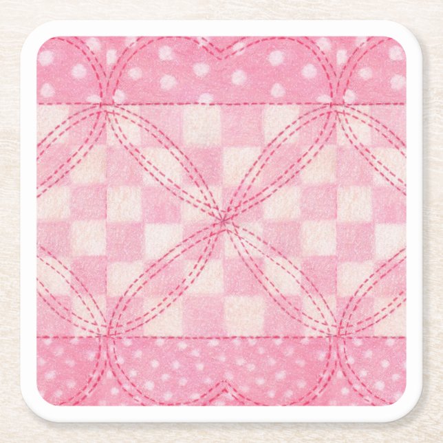 ROSA HEART QUILT Square Papper Underlägg Kvadrat (Framsidan)