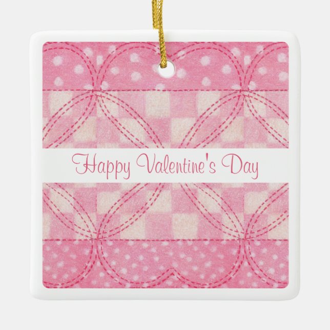ROSA HEART QUILT Valentine Ceramic Sq. Ornament (Framsida)