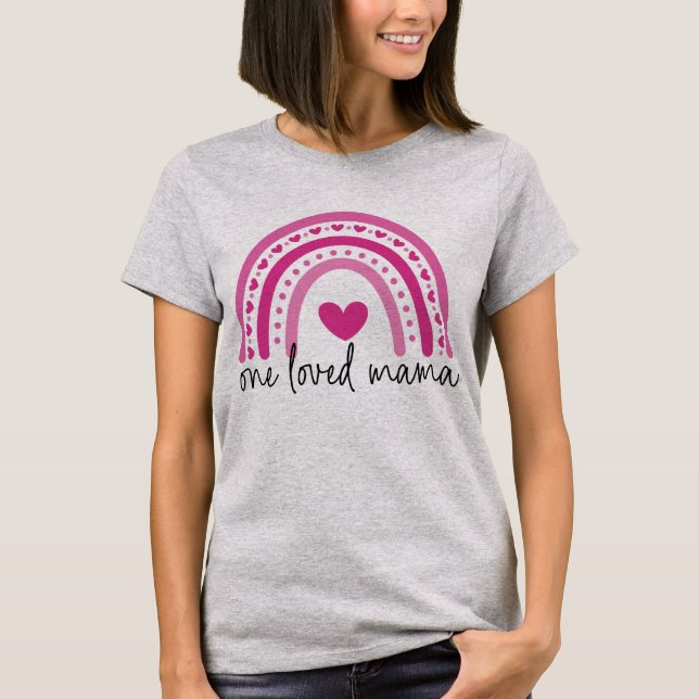 Rosa Heart Rainbow One Loved Mamma T Shirt (Framsida)