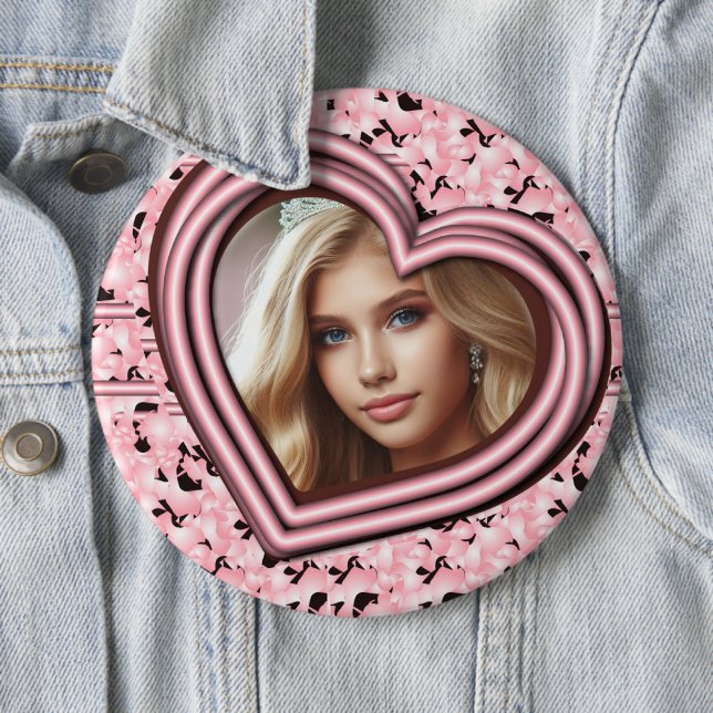 Rosa Heart Ram Design Anpassningsbar Pinback Photo Knapp (In Situ)