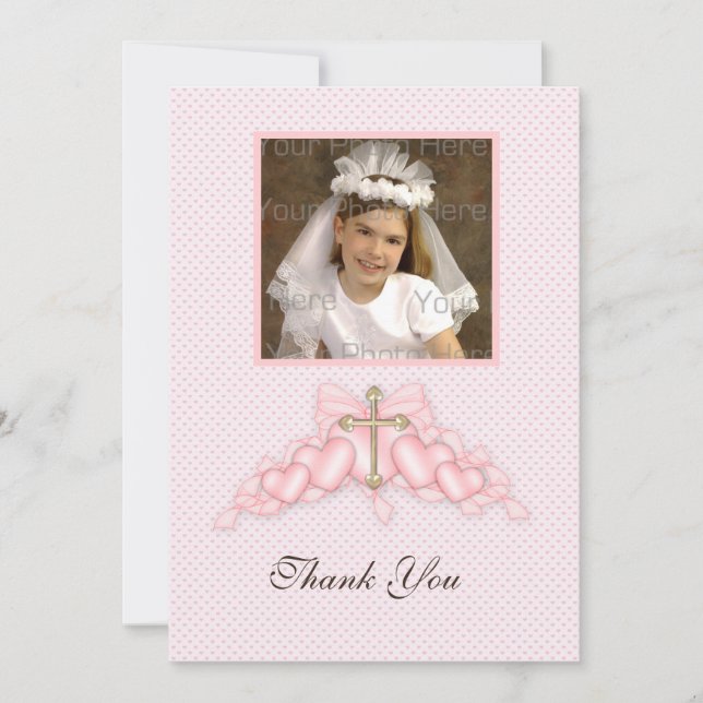 Rosa Heart Religiösa Fotokort Tack Kort (Framsida)