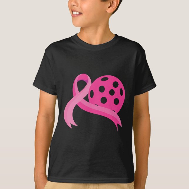 Rosa Heart Ribbon Pickleball Breast Cancer Awarene T Shirt (Framsida)