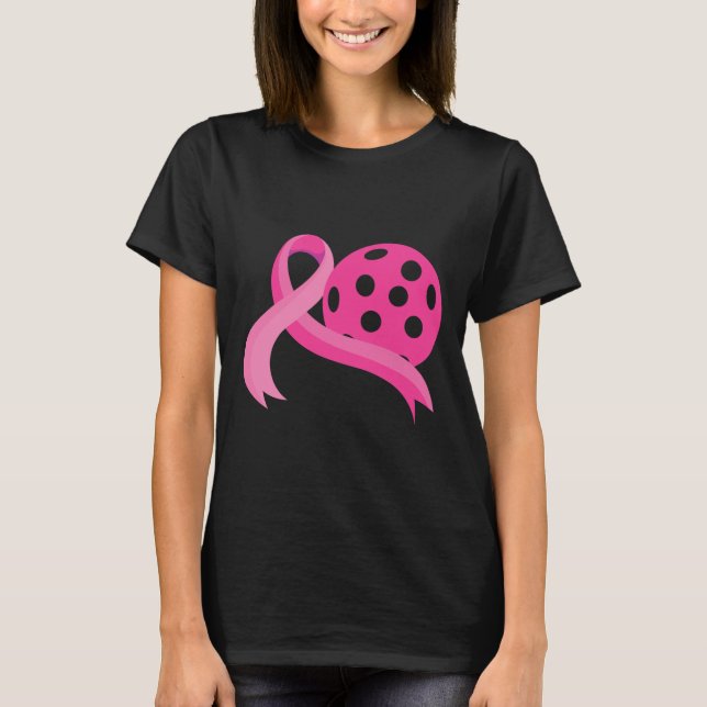 Rosa Heart Ribbon Pickleball Breast Cancer Awarene T Shirt (Framsida)