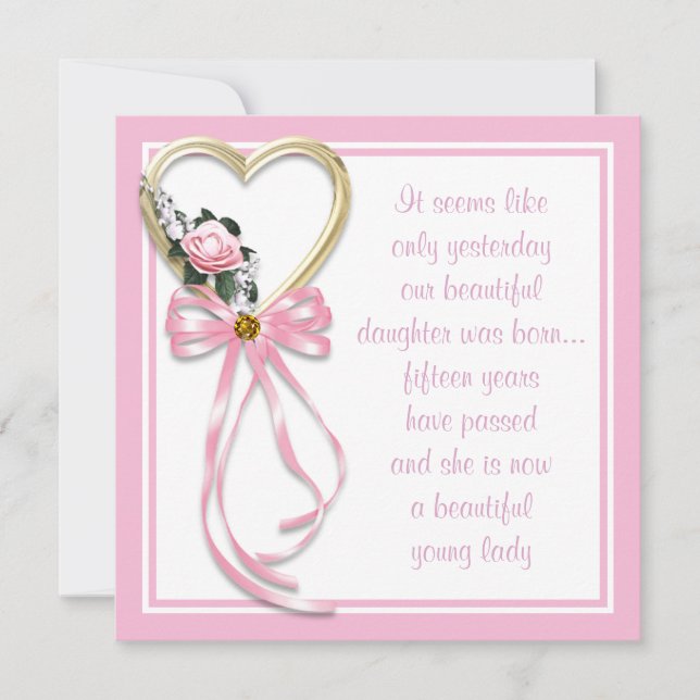 Rosa Heart Ro Quinceanera-inbjudan Inbjudningar (Framsida)