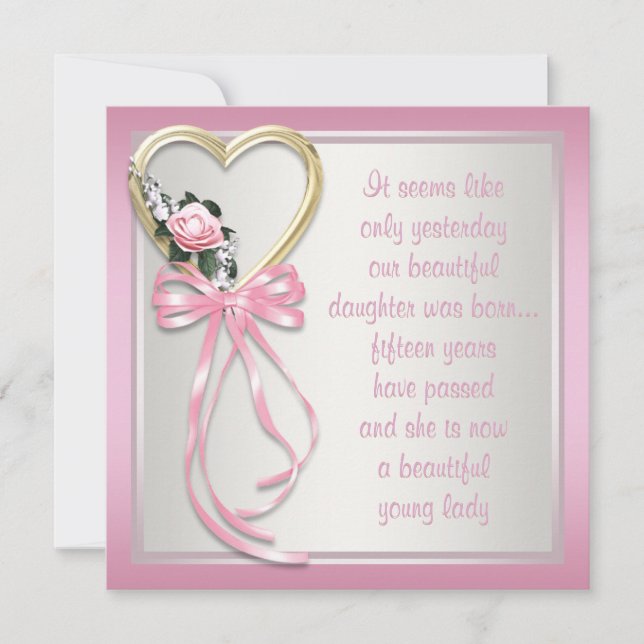 Rosa Heart Ro Rosa White Quinceanera-inbjudan Inbjudningar (Framsida)