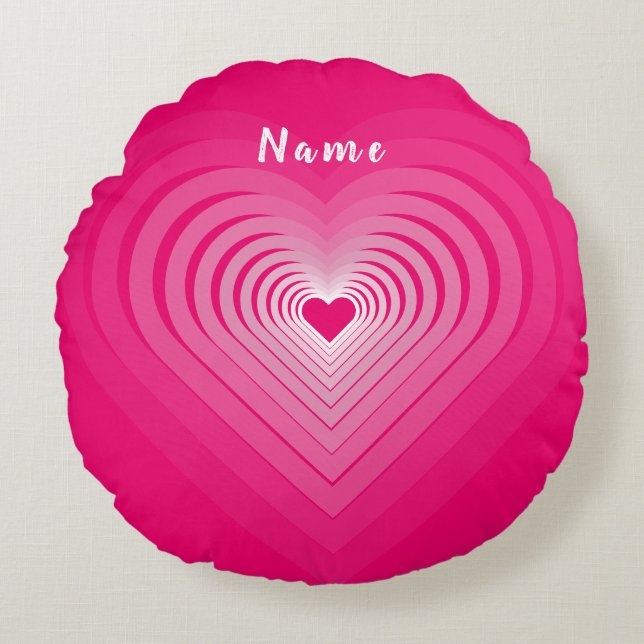 Rosa Heart Round Pilling med eget namn Rund Kudde (Framsidan)