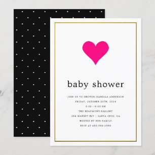 Rosa Heart & Simple Typography Girl Baby Shower Inbjudningar
