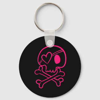 Rosa Heart Skull och Crossbone Button Keychain Nyckelring