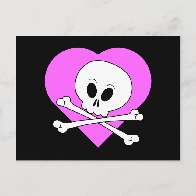 Rosa Heart Skull Vykort (Framsida)