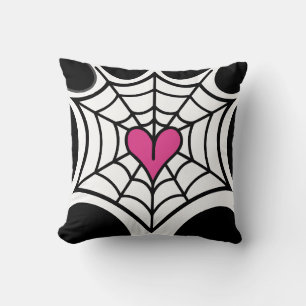 Rosa Heart Spindelnät Black och white Halloween Kudde