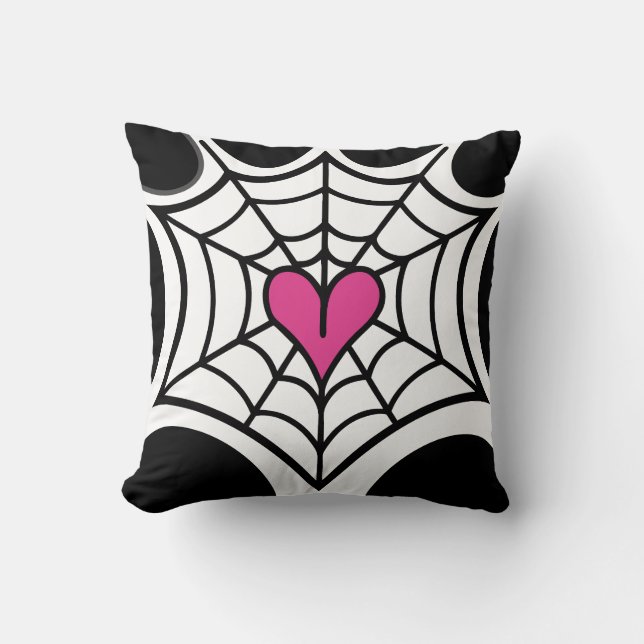 Rosa Heart Spindelnät Black och white Halloween Kudde (Framsida)