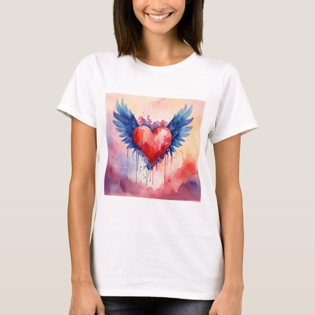 Rosa Heart Sticker Design Hjärtkvinnans t-shirt| T Shirt (Framsida)