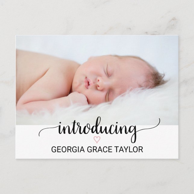 Rosa Heart | Svart kallgrafi Meddelande Vykort (Framsida)