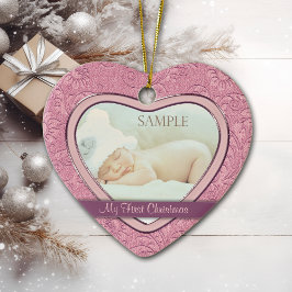 Rosa Heart Swirl Baby Första jul Julgransprydnad Keramik