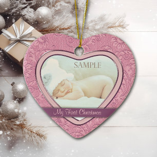 Rosa Heart Swirl Baby Första jul Julgransprydnad Keramik