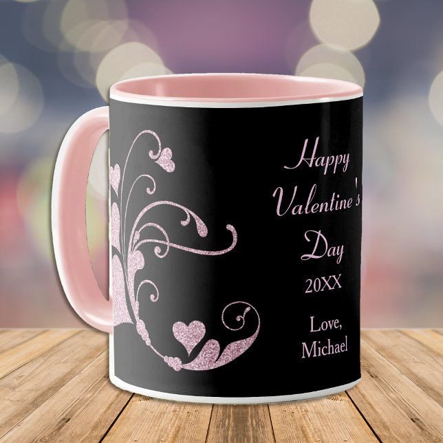 Rosa Heart Swirl Glitter Valentine Day Mugg (Skapare uppladdad)