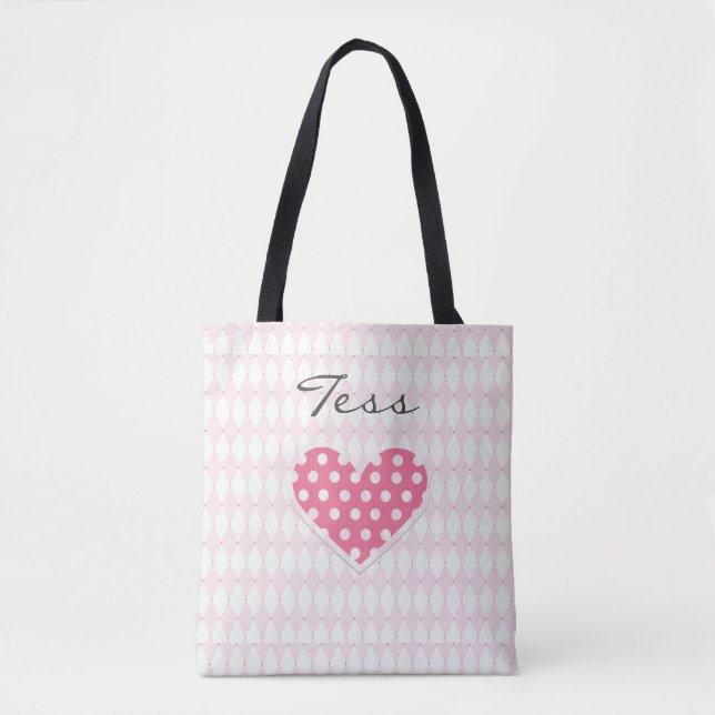 Rosa Heart Tote Bag Tygkasse (Framsida)