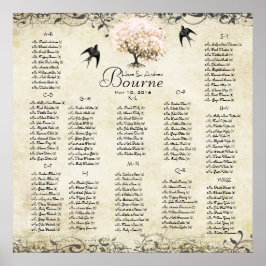 Rosa Heart Träd - 100 till 150 gäster - alfabetisk Poster