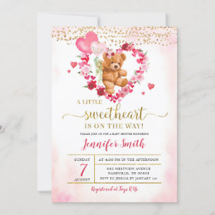 Rosa Heart Valentine Bear Baby Shower-inbjudan Inbjudningar
