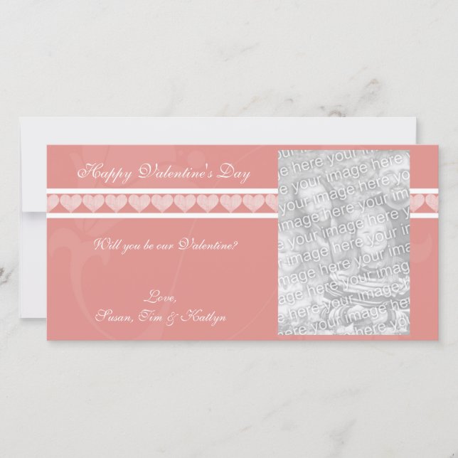 Rosa Heart Valentine Fotokort Julkort (Framsida)