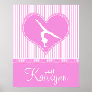 Rosa Heart w/ White Rand och Polka-Dots Gymnast Poster