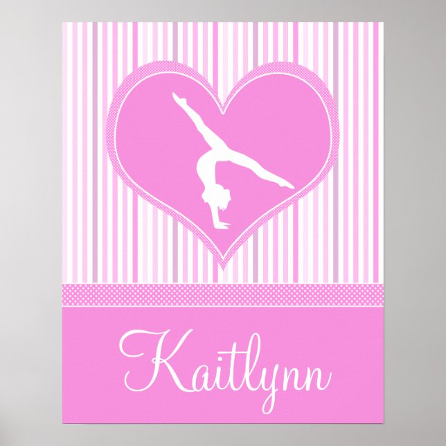 Rosa Heart w/ White Rand och Polka-Dots Gymnast Poster (Framsidan)
