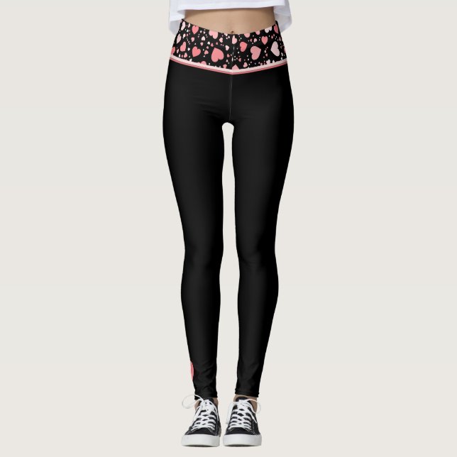 Rosa Heart Waistband på Black Leggings (Framsida)
