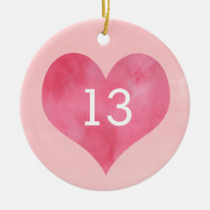 Rosa Heart Watercolor 13th BirthdayCeramic Orna Julgransprydnad Keramik