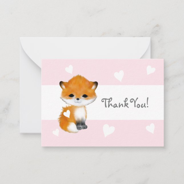 Rosa Heart Woodland Animal Fox Tack Notecards Anteckningskort (Framsida)