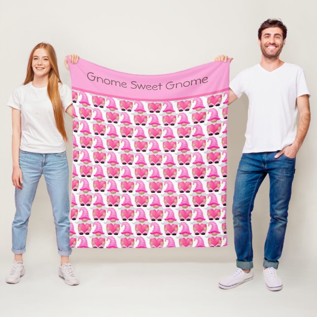 Rosa Heart Woodland Gnomes Kärlek Valentindagen Fleecefilt (På plats)