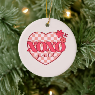 Rosa Heart Xoxo Hugs och Kisses Julgransprydnad Keramik