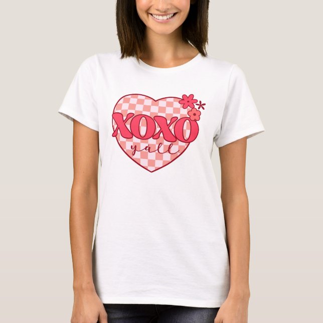 Rosa Heart Xoxo Hugs och Kisses T Shirt (Framsida)