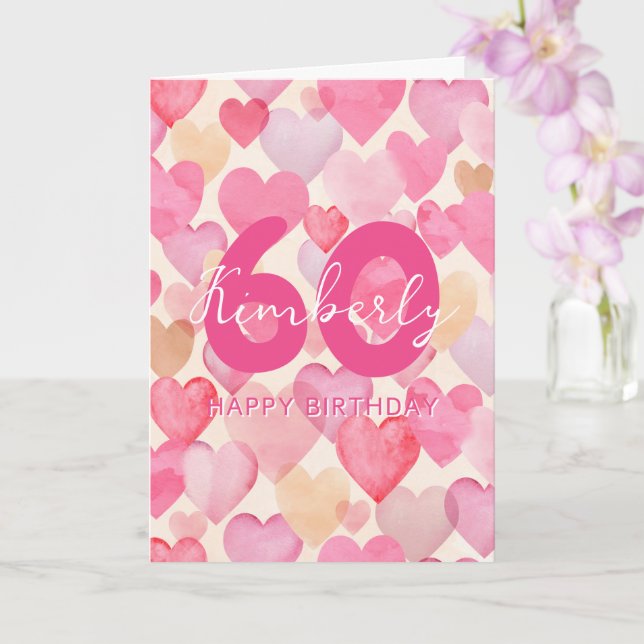 Rosa Hearts 60:e födelsedagen Hälsning Kort (Orkide)